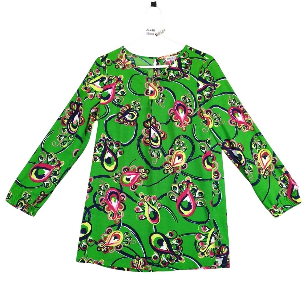 Buckhead Betties Green Paisley Blouse Womens L Puff Sleeve Artsy Resort Coastal‎